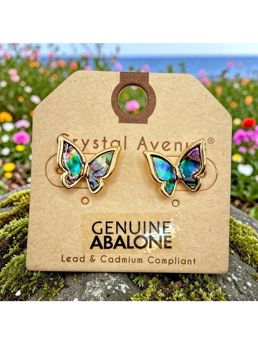 NWT! Crystal Avenue Genuine Abalone Butterfly Stud Earrings!
